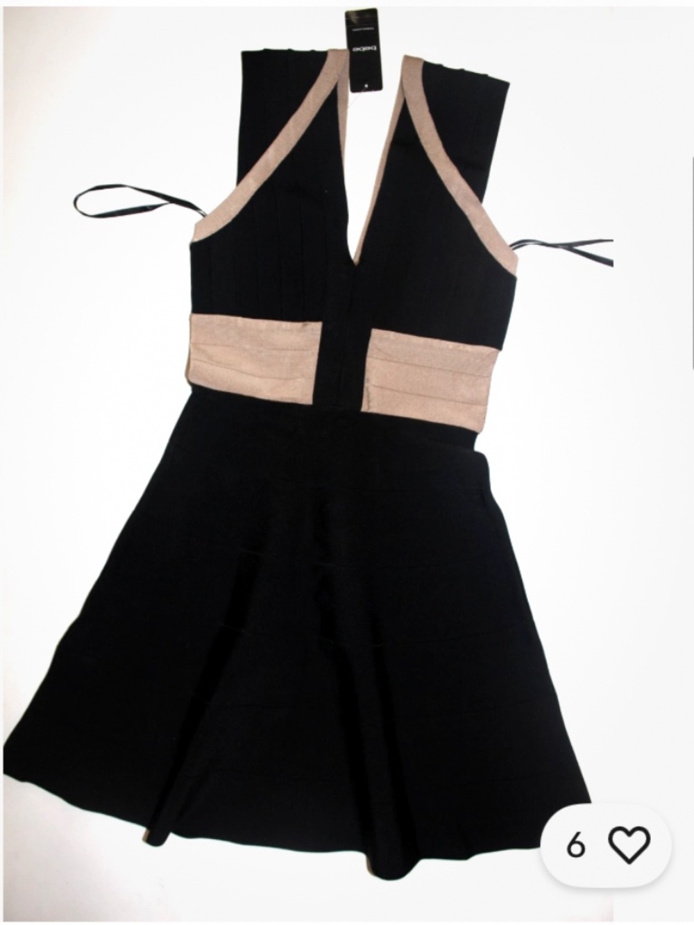 NWT bebe Black Ivory Double V Neck Bandage Fit Flare Skirt top dress XS 2